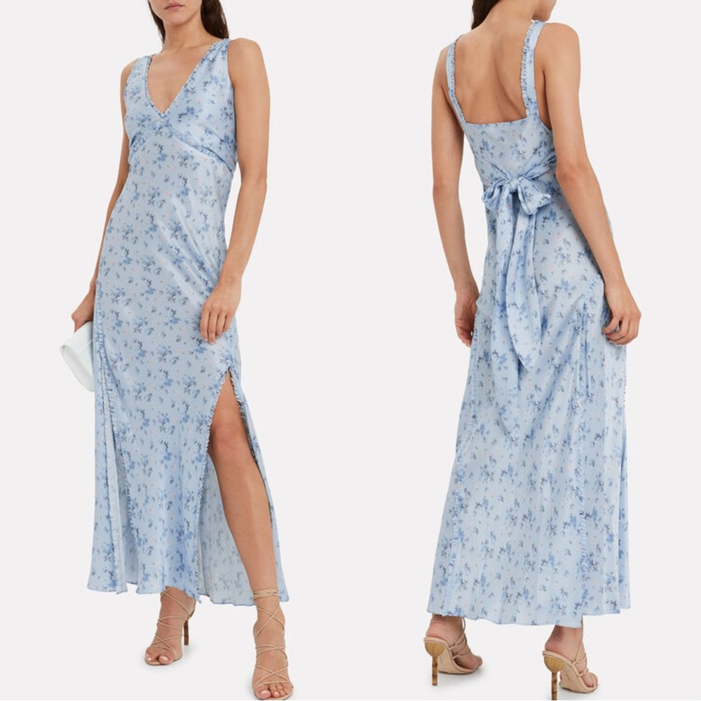 LOVESHACKFANCY Kendall Silk Floral Dress in Mystical Blue Size M